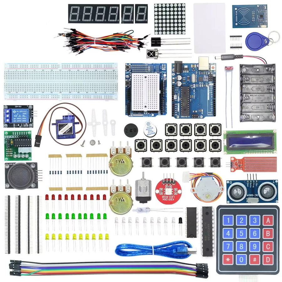 Arduino Uno R3 Starter-Kit mit Steckbrett, Halterung, Schrittmotor, Servo, 1602 LCD und Überbrückungskabel in Multicolour - Bild 2
