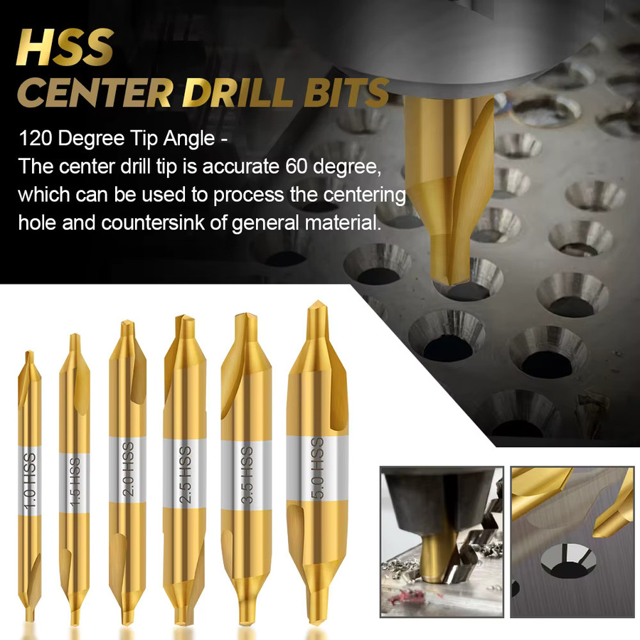 XCAN HSS-Zentrierbohrer Ti-beschichtet in Gold, 60-Grad-Senker für die Metallbearbeitung und Drehmaschinen, Durchmesser: 1,0–6,0 mm - Bild 3