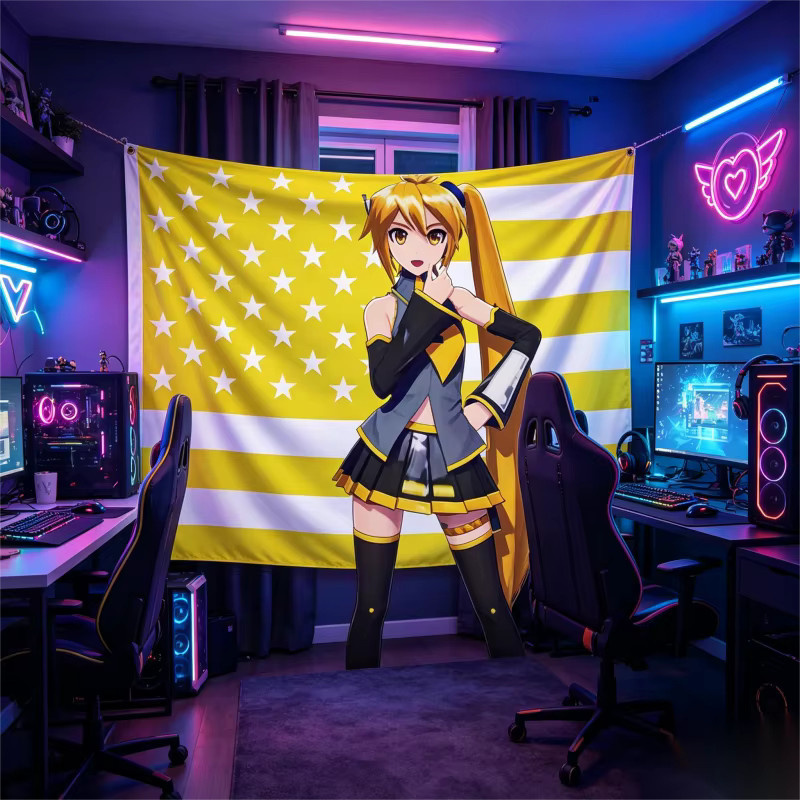 VIKAMA Anime-Wandbehang mit amerikanischer Flagge, Kawaii Wandteppich in Multicolour, B: 60 cm, H: 40 cm - Bild 1