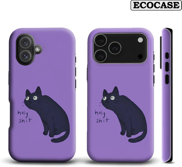 Potdemiel Handyhülle Lavendel Sassy Black Cat für iPhone 17 16 15 14 13 12 Pro Max Plus mit doppelschichtiger Rückseite in Lila und Schwarz - Bild 1