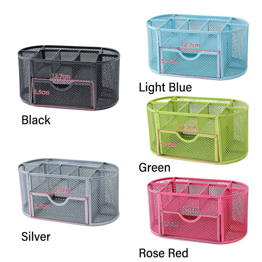 Schreibtisch Organizer aus Metall mit 9 Fächern und Schublade für Büro und Schule, Schwarz oder Silber - Bild 5