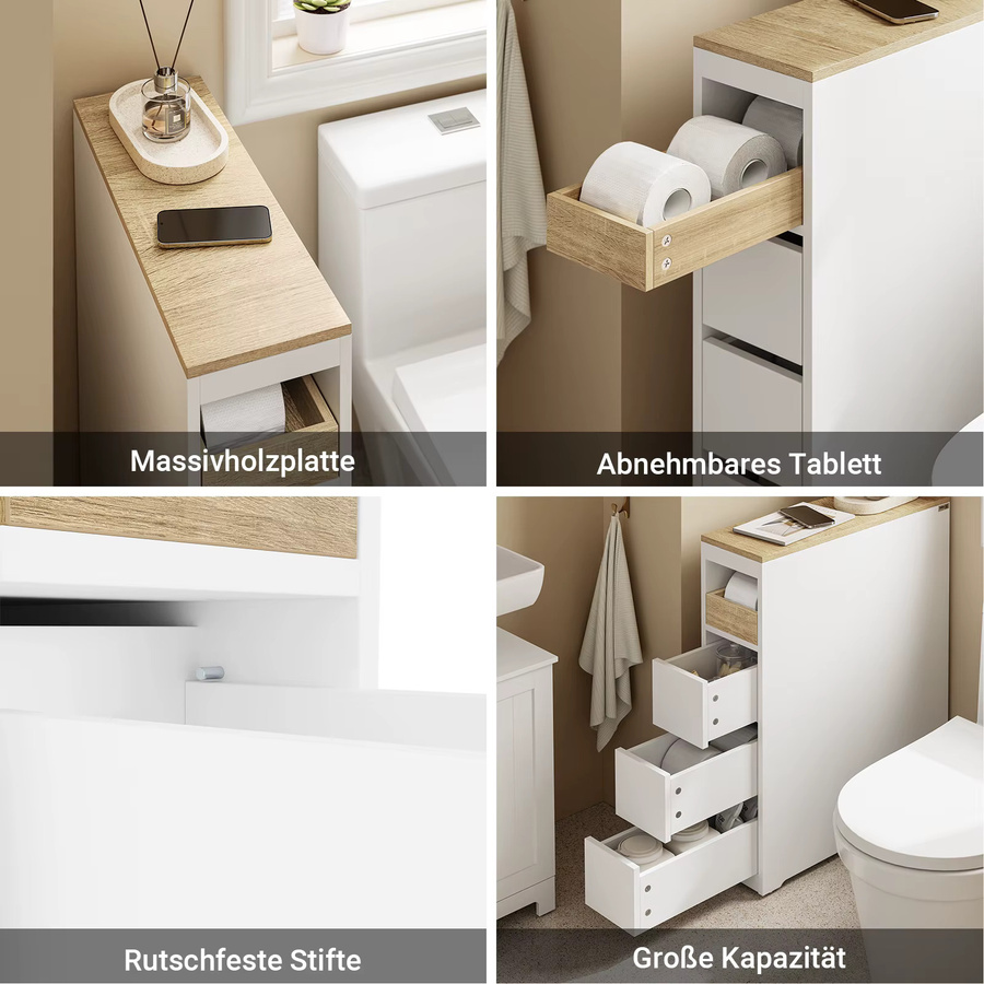 SoBuy Badezimmerschrank Weiß mit 3 Schubladen und Türen, moderner Badunterschrank B/T/H: 60 x 20 x 82,3 cm - Bild 3