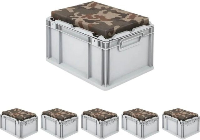 SparSet 6 x Eurobox NextGen Seat Box Camouflage in Grau, H x B x T: 26,5 x 30 x 40 cm, 20 Liter Transportbox mit Griffen und geschlossener Bauweise - Bild 1
