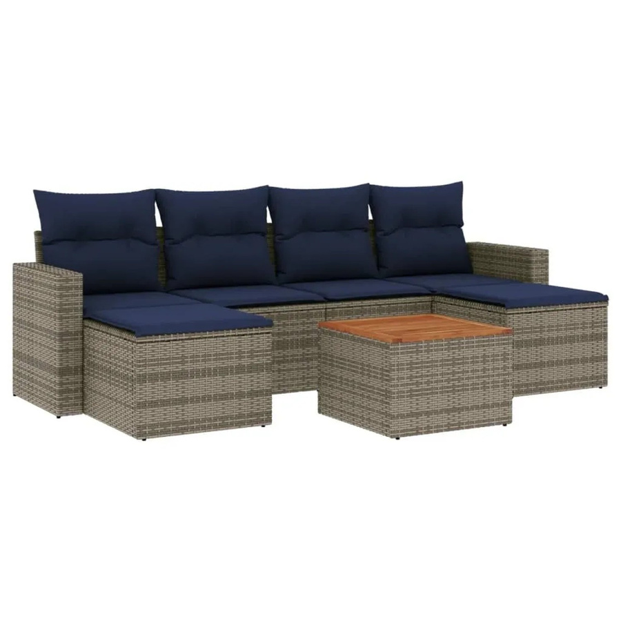 vidaXL 7-tlg. Gartensofa-Set aus Polyrattan in Grau mit Kissen und L-Form für Garten und Terrasse - Bild 2