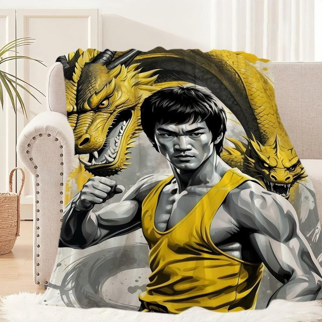 BIPIPOP Plüschdecke Kung Fu Design Gelb, weiche Fleece-Decke für Kinder und Erwachsene, Breite: 127 cm, Tiefe: 152,4 cm - Bild 1