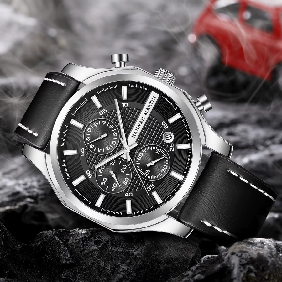 VA VA VOOM Armbanduhr Quarz, Leder, Schwarz, 44 mm, Herren - Bild 3
