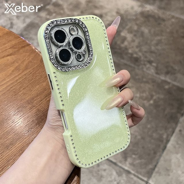 Xeber Silikonhülle mit funkelnden Strasssteinen für iPhone 16, 15, 14, 13 Pro Max in Cyan - Bild 1