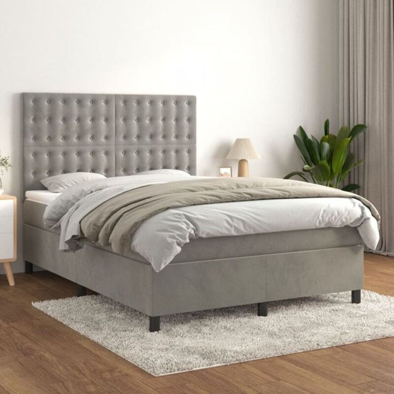 Vidaxl Boxspringbett mit Matratze in Grau aus Samt B/T: 140 x 200 cm - Bild 1