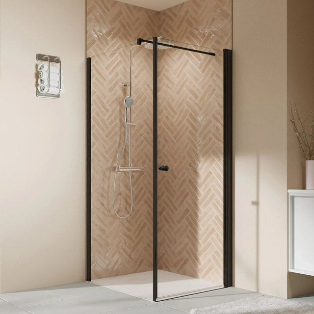 Breuer Seitenwand Elana 2.0 mit abgerundeten Profilen aus Glas in Schwarz, Breite: 80 cm, DIN Links - Bild 1