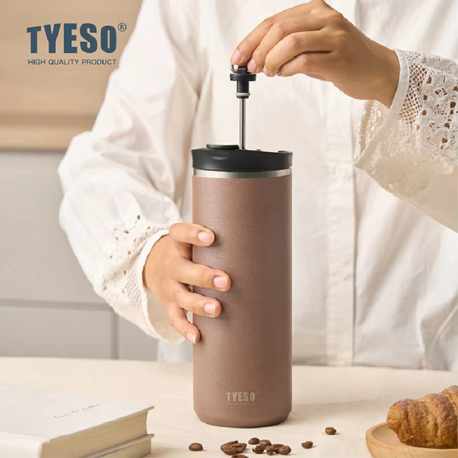 Tyeso Vakuum-Thermoskanne French Press aus Edelstahl mit Tee-Infuser, grau, 600 ml - Bild 3