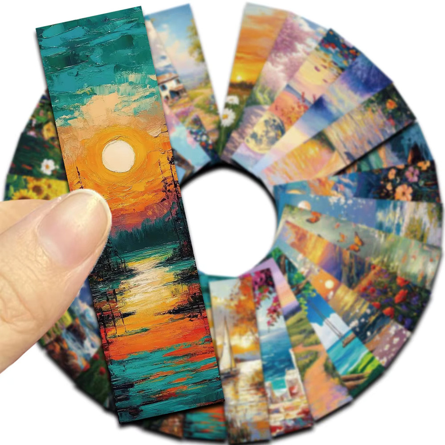 30 Stück Kunst-Lesezeichen im Ölgemälde-Stil mit Sonnenuntergang und Blumenmotiven, Mehrfarbig - Bild 3
