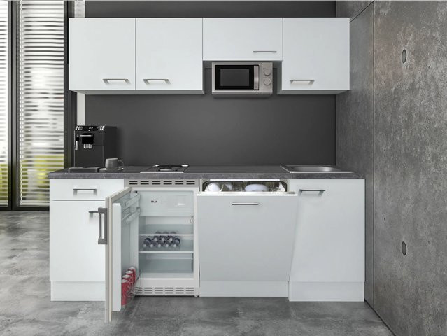 Flex-Well Exclusiv Büroküche Joelina in Weiß mit Türen und Schubladen, Breite: 210 cm, Tiefe: 60 cm - Bild 1