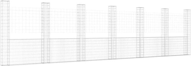 vidaXL Gabionenkorb U-Form aus Eisen in Silber mit 7 Säulen, B/T/H: 740 x 20 x 200 cm - Bild 1