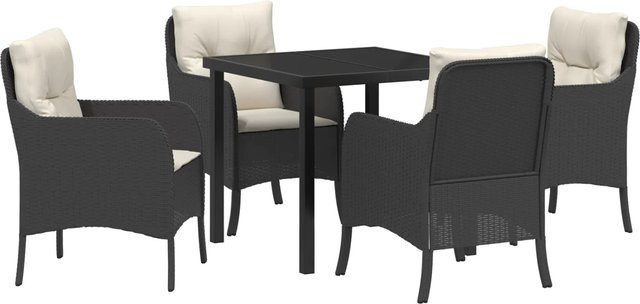 vidaXL 5-teiliges Garten-Ess-Set aus Poly-Rattan in Schwarz mit Kissen für Balkon, Terrasse und Patio - Bild 1