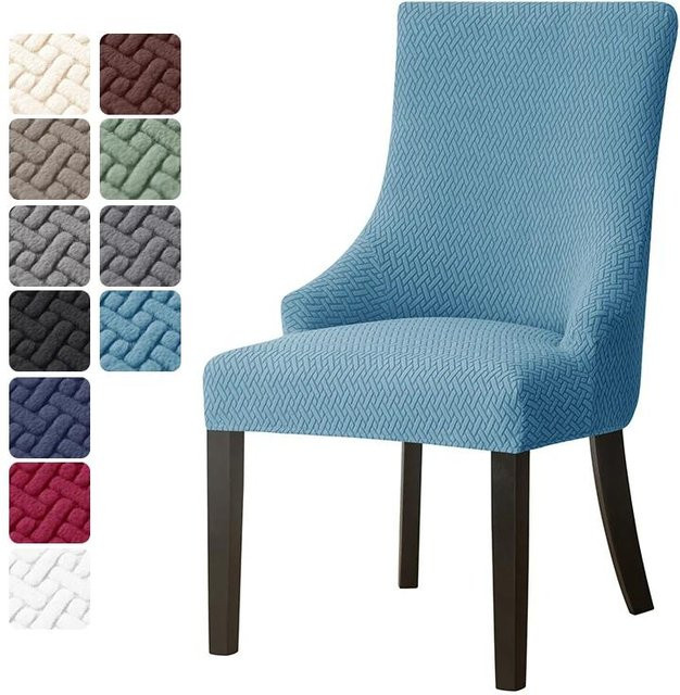 Blaue Jacquard-Esszimmerstuhlbezüge mit hoher Rückenlehne aus elastischem Stretch-Material für Bankette und Hochzeiten - Bild 1