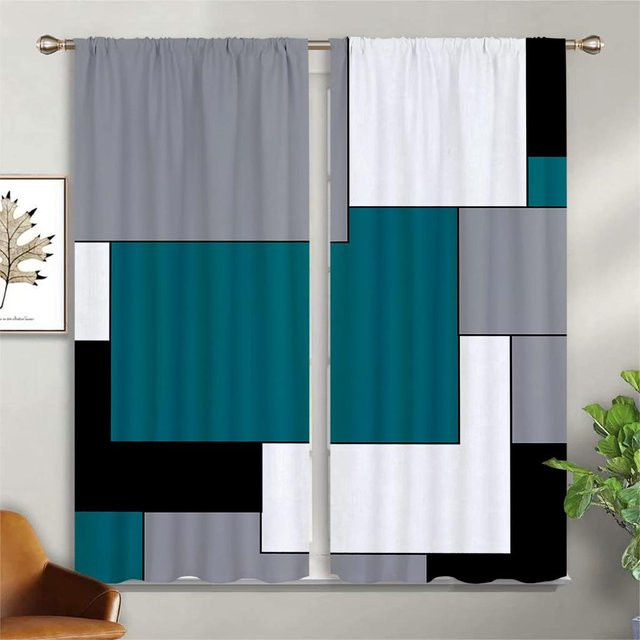 Yiran Furniture Vorhänge mit geometrischem Karomuster in Mehrfarbig, 2er-Set aus 100% Polyester, B: 50 cm, H: 130 cm - Bild 1
