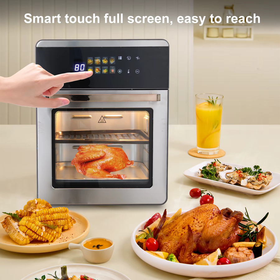 Betuyoo Smarte Heißluftfritteuse mit LED-Touchscreen, 20L Ölfreier Heißluftofen mit Sichtfenster und Antihaftkorb, 1800W, Schwarz - Bild 3