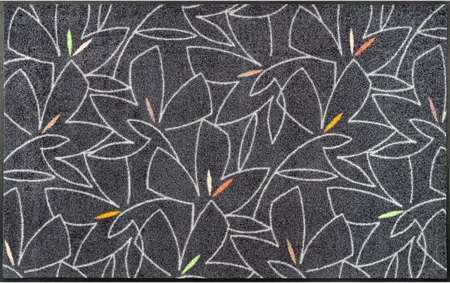 wash+dry by Kleen-Tex Fußmatte mit Blüten-Motiv in Anthrazit, rutschhemmend, rechteckig - Bild 1