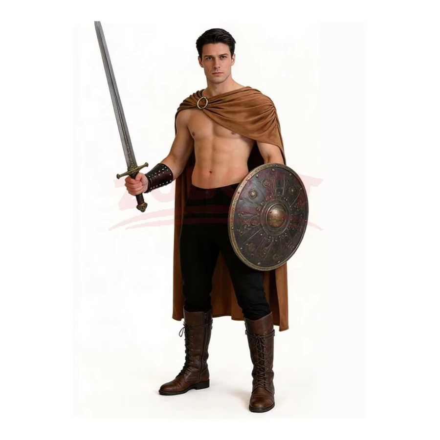 ZOBOTT Römischer Ritter Spartaner Cosplay Umhang, Kostüm Outfit, Schwarz Rot Braun, Textil - Bild 3