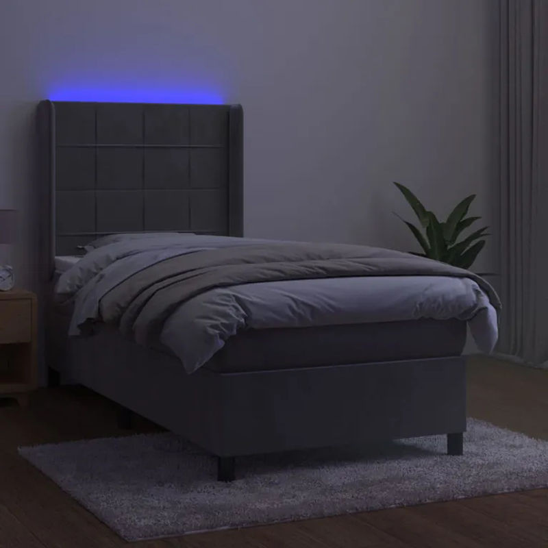 Vidaxl Kontinentalbett mit Matratze und LED in Grau aus Samt, B/T: 100 x 200 cm - Bild 3