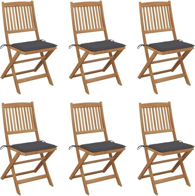 6er Set vidaXL Klappbare Gartenstühle aus Akazienholz in Anthrazit mit Kissen - Bild 1