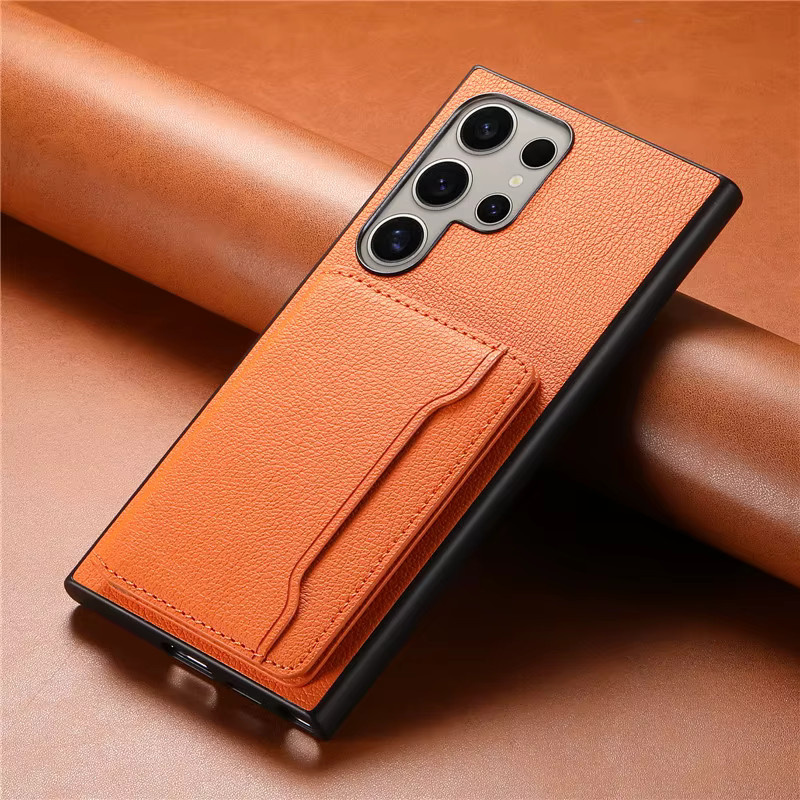 PU Leder Handyhülle mit Kartenhalter für Samsung Galaxy S26 S25 S24 S23 Plus Ultra A05S A15 A25 A35 A55 5G A16 A36 A56 in Schwarz und Orange - Bild 3