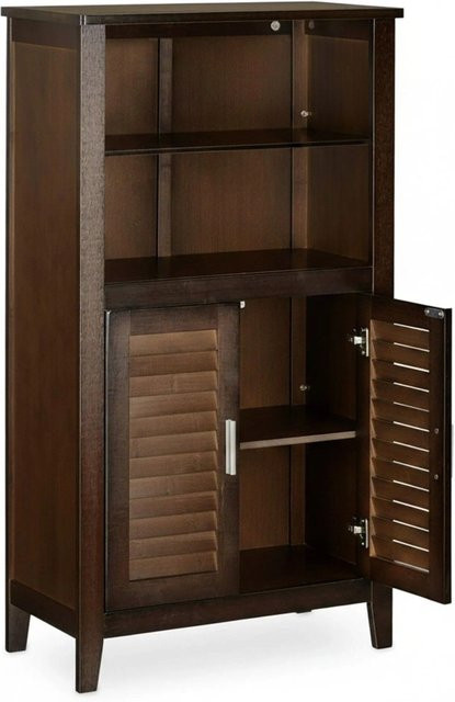 Relaxdays Badezimmerschrank aus Bambus und MDF in Dunkelbraun mit Lamellentüren, H x B x T: 92 x 50 x 25,5 cm - Bild 1