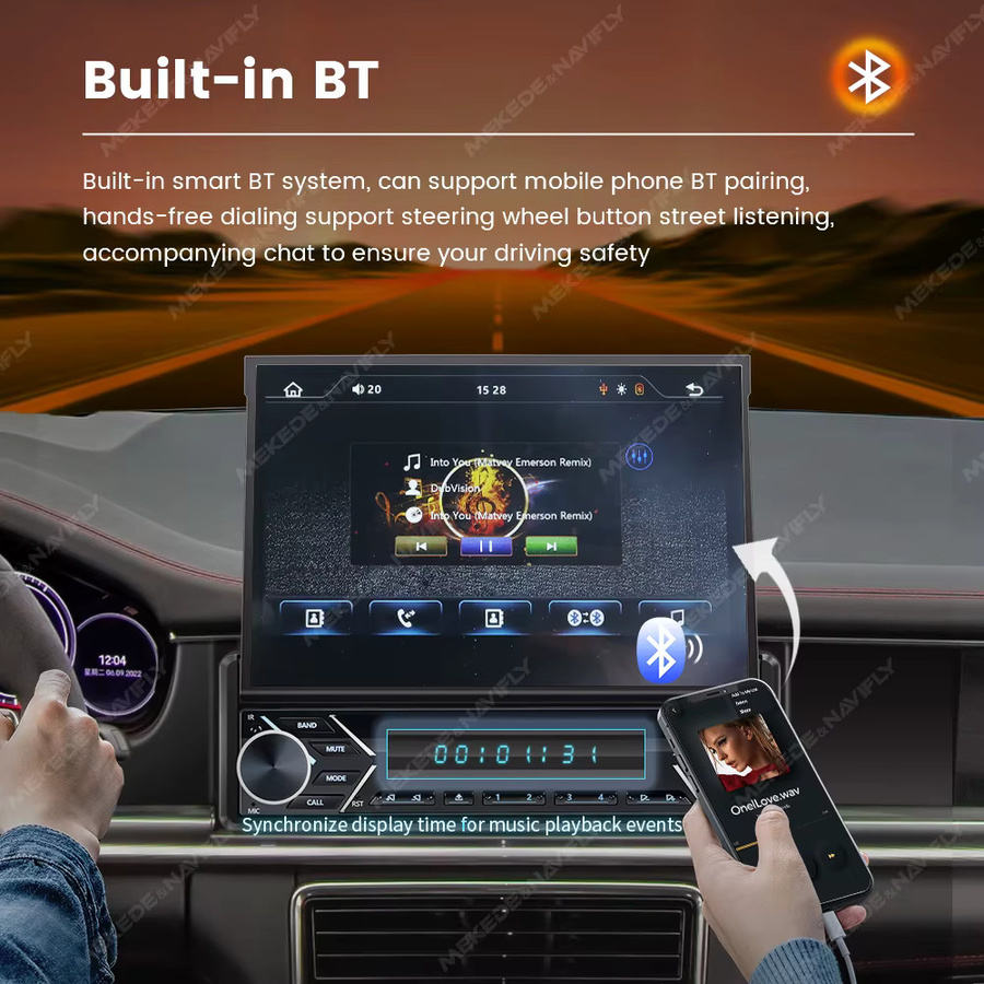 MEKEDE 1 DIN 7 Zoll Einziehbarer Bildschirm MP5-Player Autoradio mit Android Auto, CarPlay und GPS-Navigationssystem in Schwarz - Bild 2