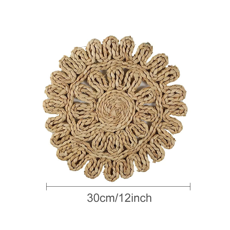 Rundes Boho Tischset aus geflochtener Wasserhyazinthe, hitzebeständig und rutschfest, Beige/Braun - Bild 2