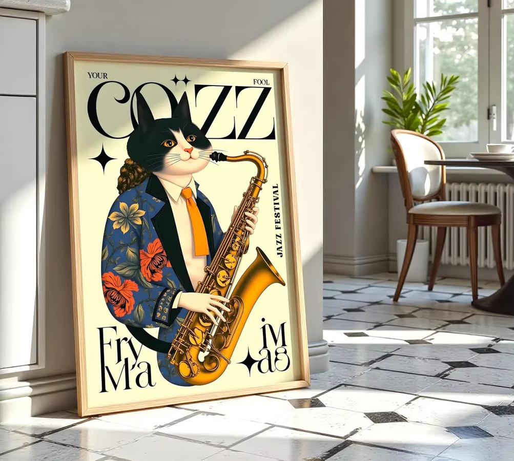 Vintage Jazz-Katzen Wandkunst aus Papier von SHENCHEN in Mehrfarbig - Bild 2
