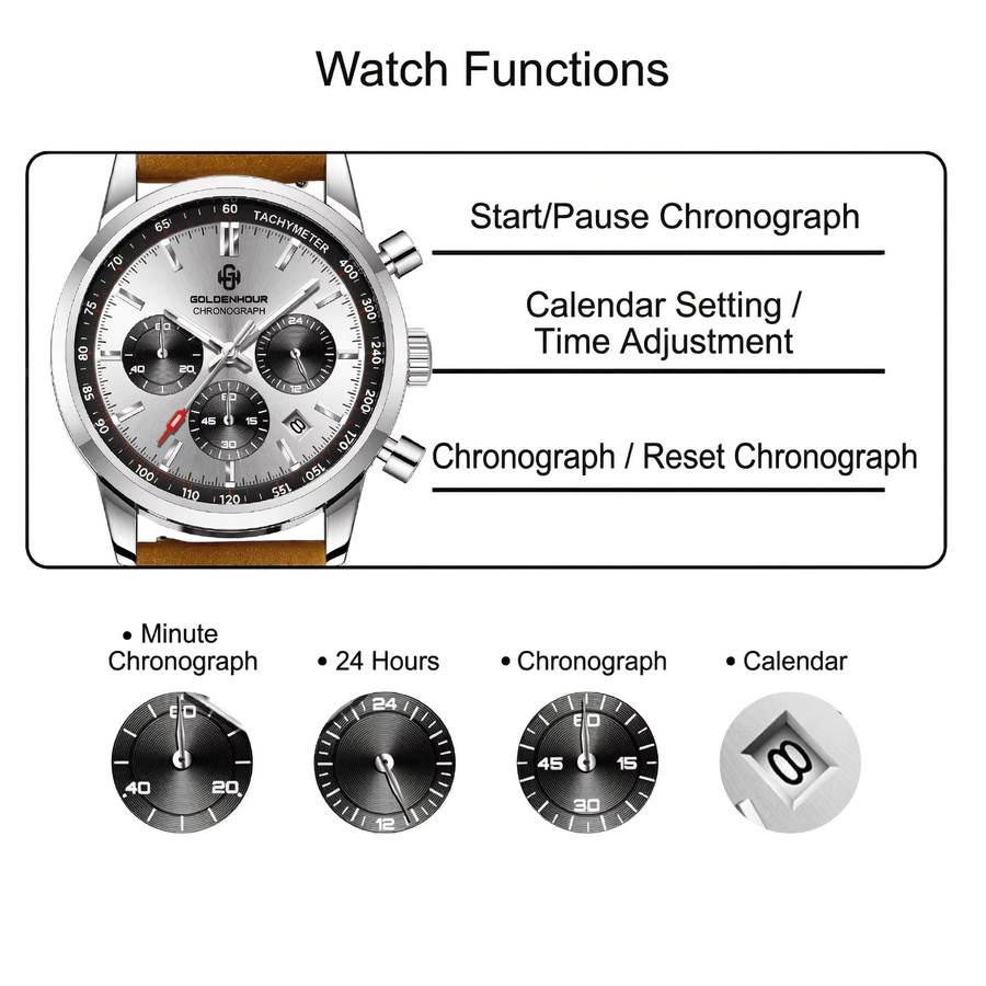 GOLDENHOUR Chronograph, Herren, Grün, Quarz, Leder, wasserdicht - Bild 5