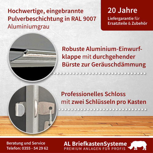 AL Briefkasten-System für 20 Parteien, Aufputzmontage, grau, B/H/T: 153,89 x 57,5 x 27,5 cm - Bild 2