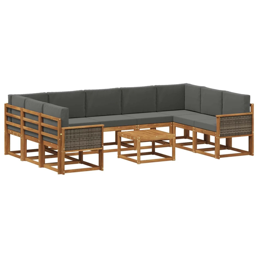 vidaXL Outdoor-Sofagarnitur aus Akazienholz mit Kissen und Couchtisch in L-Form, Farben: Braun und Anthrazit - Bild 2