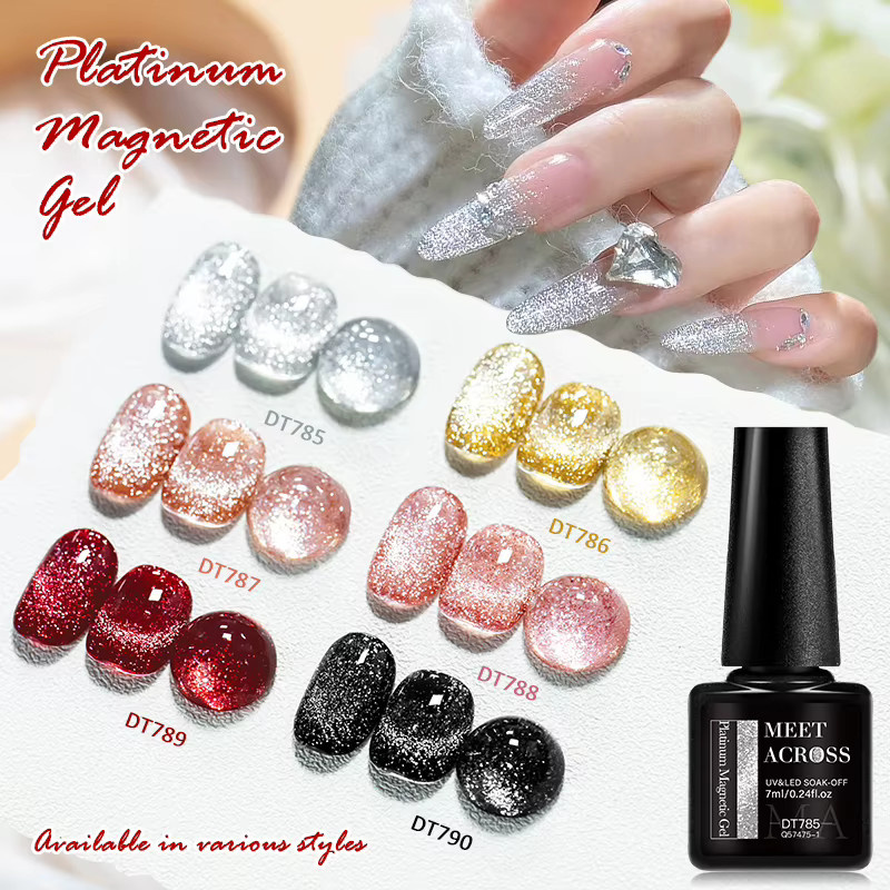 MEET ACROSS Magnetisches Gel Nagellack Set, Rosa Rot, 7 Stück - Bild 2