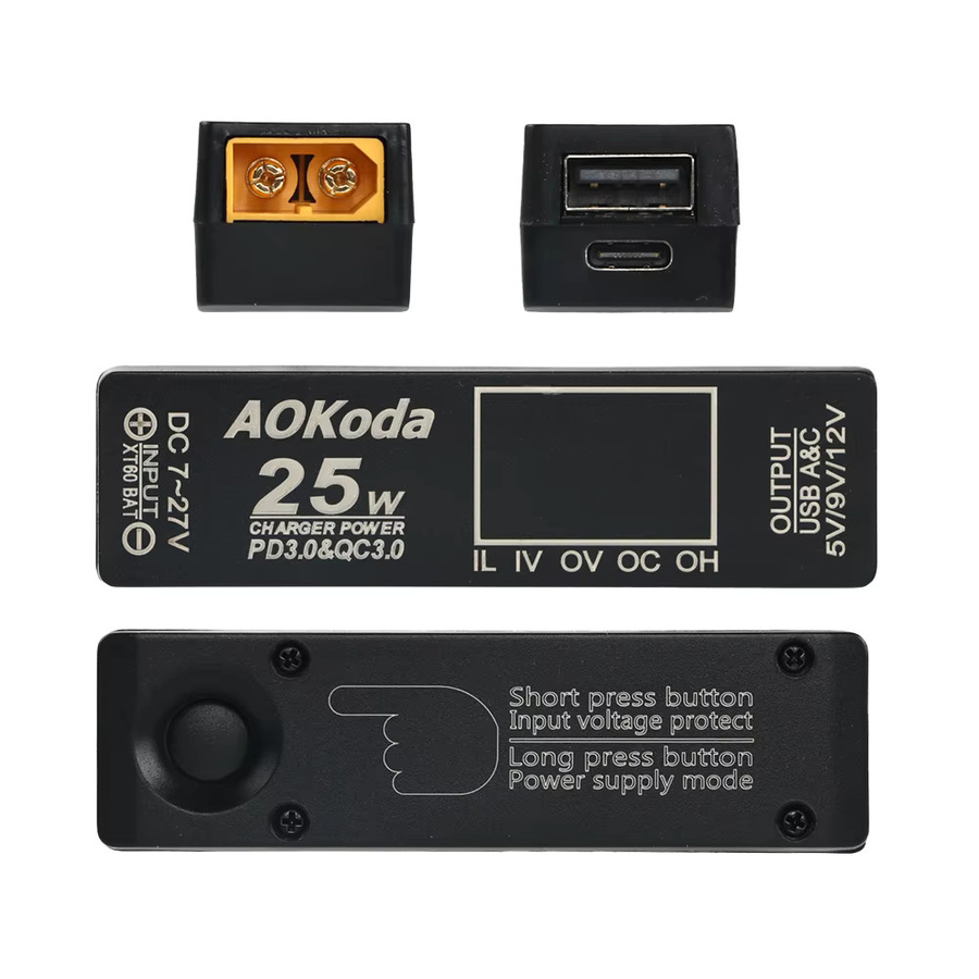 AOKoda XT60 zu PD3.0 Lipo-Akkuladegerät mit Schutzfunktion 25W in Schwarz für Smartphone, Tablet und PC - Bild 2