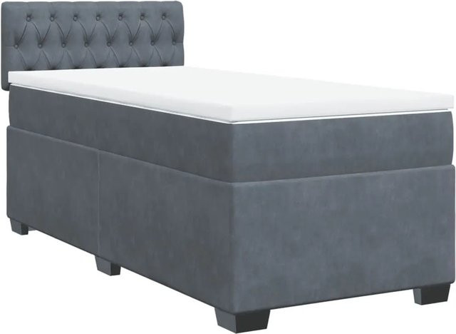 vidaXL Boxspringbett mit Matratze in Dunkelgrau aus Samt, Hybrid-Design mit Taschenfederkern, B/T: 100 x 200 cm - Bild 1