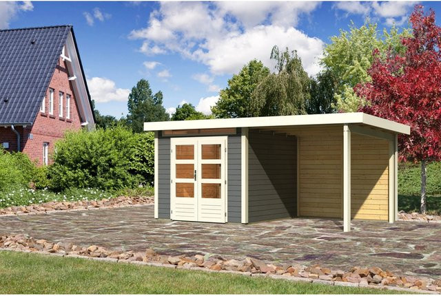 Karibu Holz-Gartenhaus Kumla mit Pultdach in Terragrau, lackiert, B/T: 240 x 240 cm - Bild 1