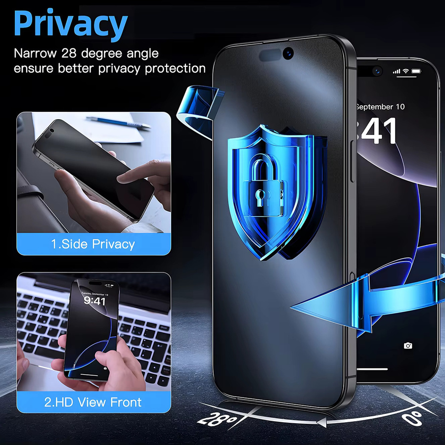 VRNOEI Anti-Spionage Displayschutz für iPhone 11 bis iPhone 17 Pro Max, transparent, 1-3 Stück Set mit staubfreier Installation - Bild 3