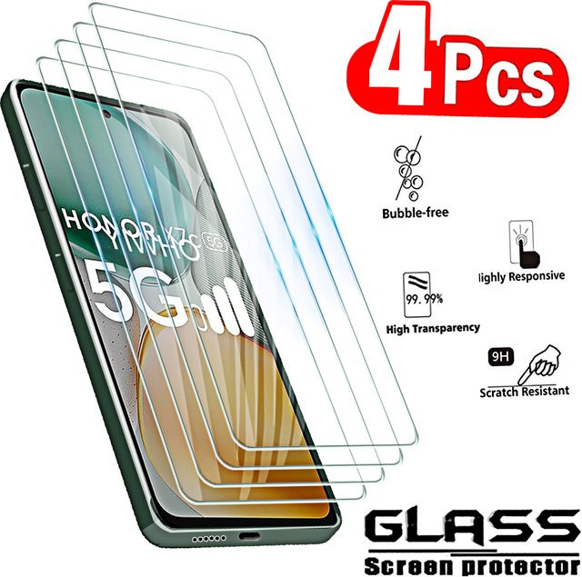 4 Stück Displayschutzfolien aus gehärtetem Glas für Huawei Honor X7d X6c X7c X8c X7b X6b X8b X7a X6a X8a in Transparent mit vollständiger Abdeckung - Bild 1