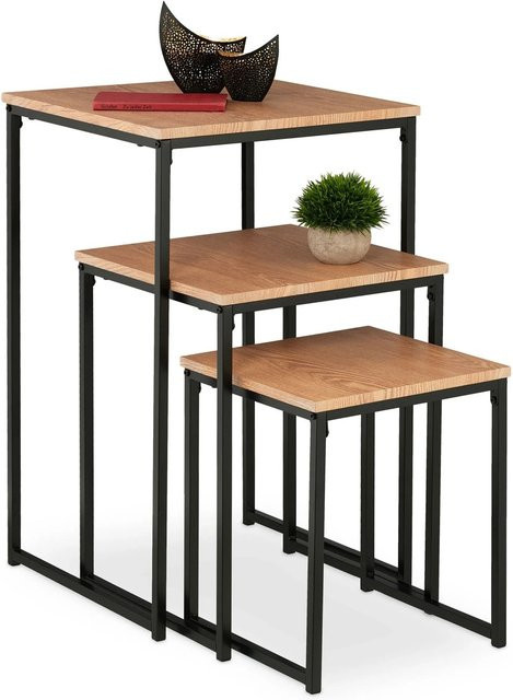 Relaxdays Beistelltisch 3er Set bunt, stapelbar aus Eisen, MDF und PVC, B/T/H: 46 x 46 x 76 cm - Bild 1