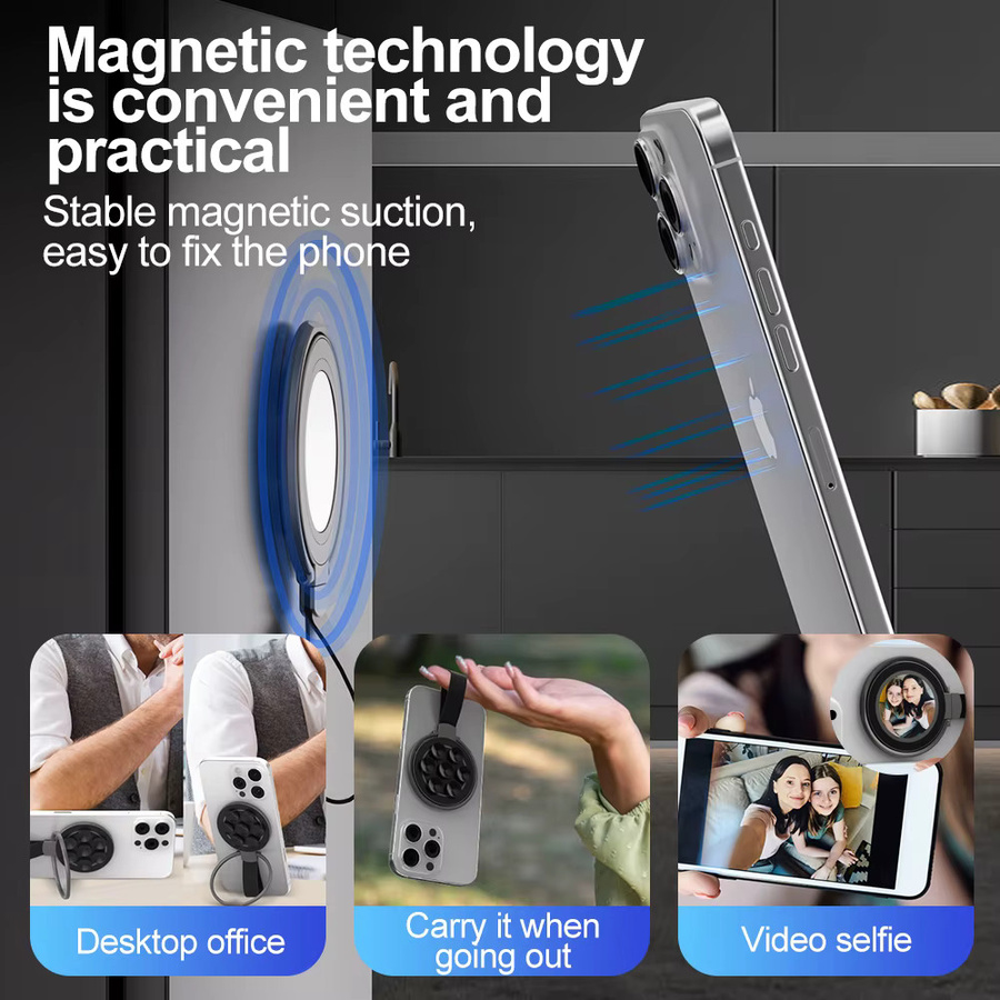 WSSHE Magnetische Ring-Schnalle Silikon Telefonhalterung mit Saugnapf für iPhone und MagSafe in Silber - Bild 4