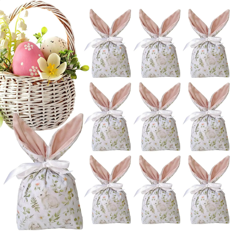 10 Stück Oster-Süßigkeitentüten mit Hasenohren aus Papier in Grün und Mehrfarbig für Osterpartys und Gastgeschenke - Bild 2