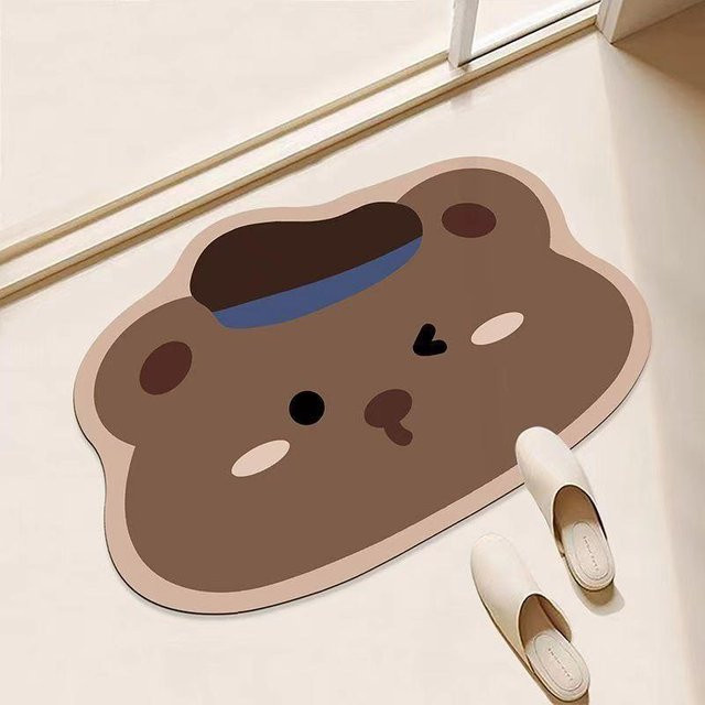 Wasserabsorbierende Kieselgur Badematte mit Cartoon-Tierdesign, rutschfest und schnelltrocknend, Farbe: Braun, B/T: 60 x 40 cm - Bild 1
