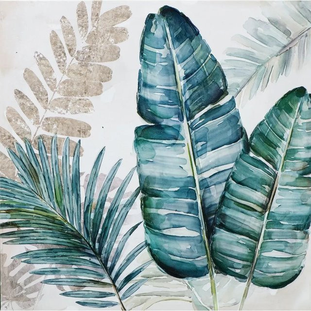 Art Universe Leinwandbild Blätter in Grün, Blau und Petrol – Modernes Florales Motiv, B/H: 40 x 40 cm - Bild 1