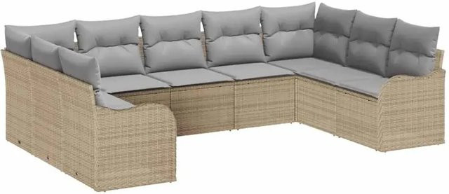 vidaXL Garten-Sofa-Set 9-teilig aus Poly-Rattan in Beige und Grau mit Kissen und Armlehnen - Bild 1