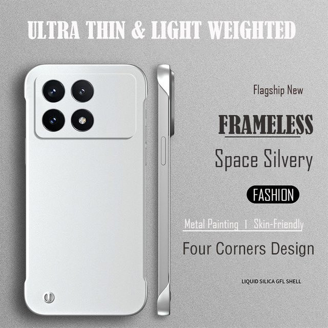 Rahmenlose Handyhülle mit Metalloberflächen-Design für Xiaomi Poco X6 F6 F5 Pro F3 in Silber - Bild 1