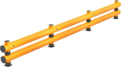 Ampere Rammschutz-Barriere Rack-Mammut Doppelplanke aus Kunststoff in verkehrsgelb, L: 1000 cm, H: 69 cm - Bild 1