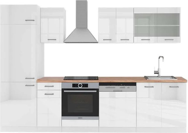 Vicco R-Line Küchenzeile Weiß Hochglanz und Eiche, Breite: 300 cm, Höhe: 207 cm, Tiefe: 60 cm - Bild 1