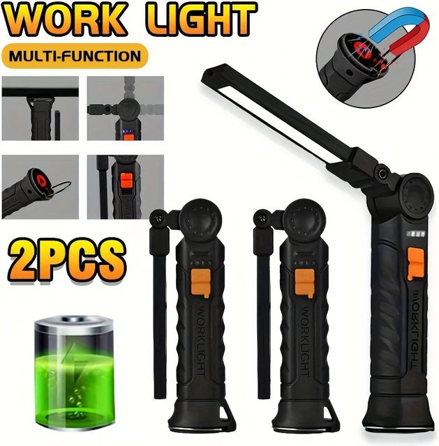KDULIT COB-LED-Arbeitsleuchte in Schwarz, dimmbar, wiederaufladbar mit magnetischem Haken und Powerbank-Funktion - Bild 1