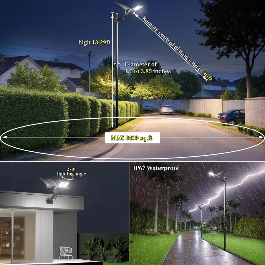 YQCHEZI Solar-Flutlicht aus Aluminium mit Bewegungssensor und Dämmerungssensor, 50000 lm Außenbeleuchtung für Garten und Straße, Schwarz - Bild 5